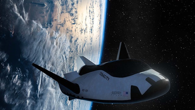 Sierra Space spaceship leaving the atmosphere.