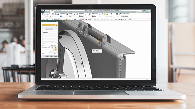Ein Laptop mit einem Bild einer computergestützten Konstruktionssoftware auf dem Bildschirm.