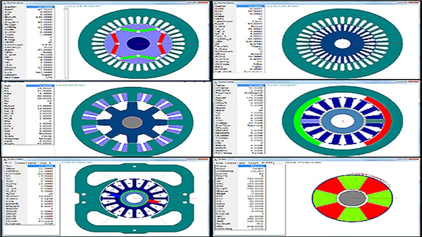 Sześć różnych produktów wyświetlanych w pulpitach nawigacyjnych oprogramowania Simcenter Motorsolve