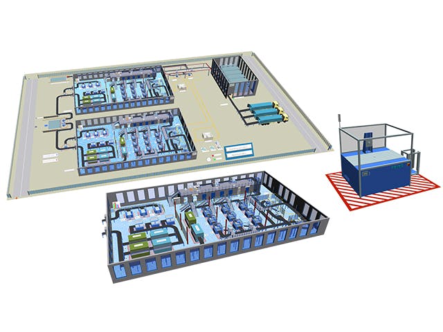 Plant Simulation model hierarchy of factory, production zone and single machine.