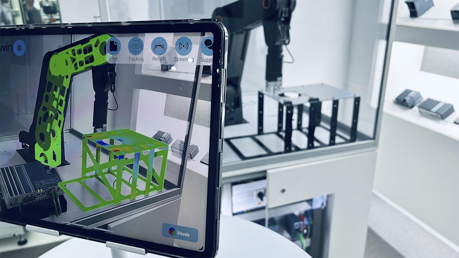 Siemens software shows a 3D printing representing an executable digital twin.