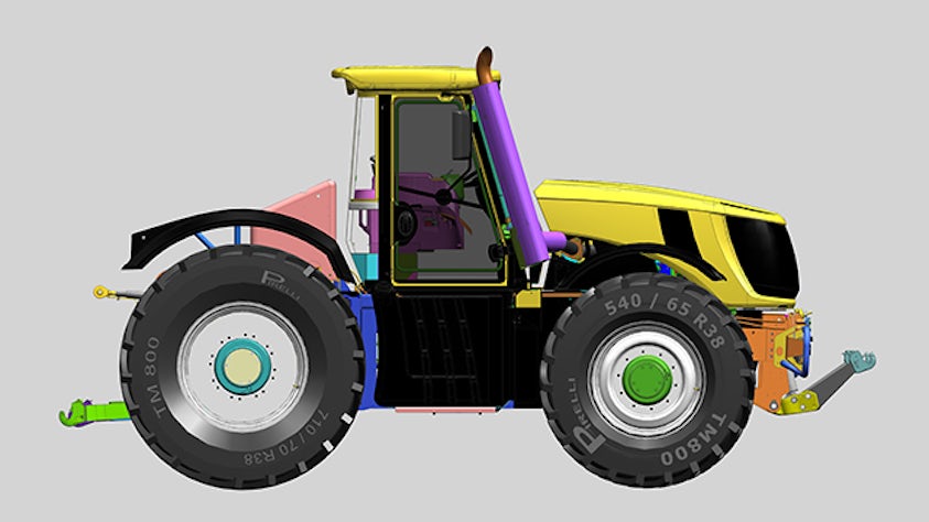 2D design of a bulldozer's right side.