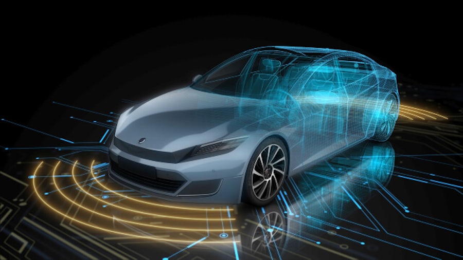 A modern car with sensors and digital twin schema