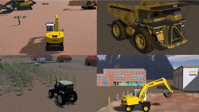 4 different screenshots of heavy machinery from the Simcenter software.