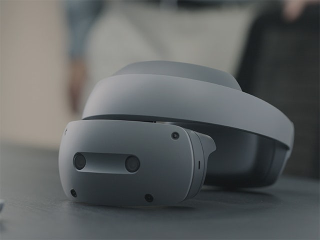 A grey SONY head-mounted display device for NX Immersive Designer.