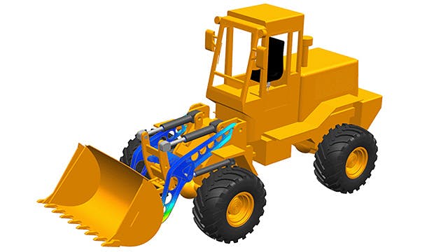 3D model buldozeru ze softwaru Simcenter 3D.
