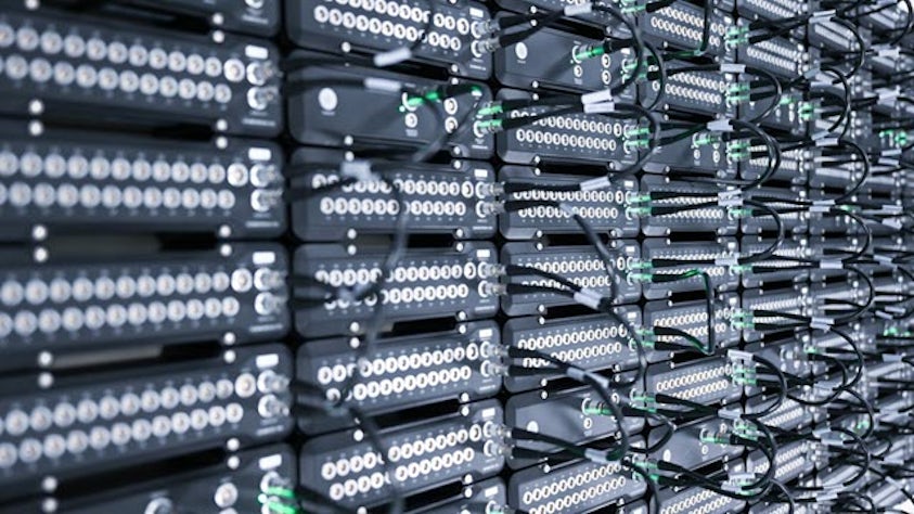 Rack of Simcenter SCADAS RS units connected together for high-channel count.