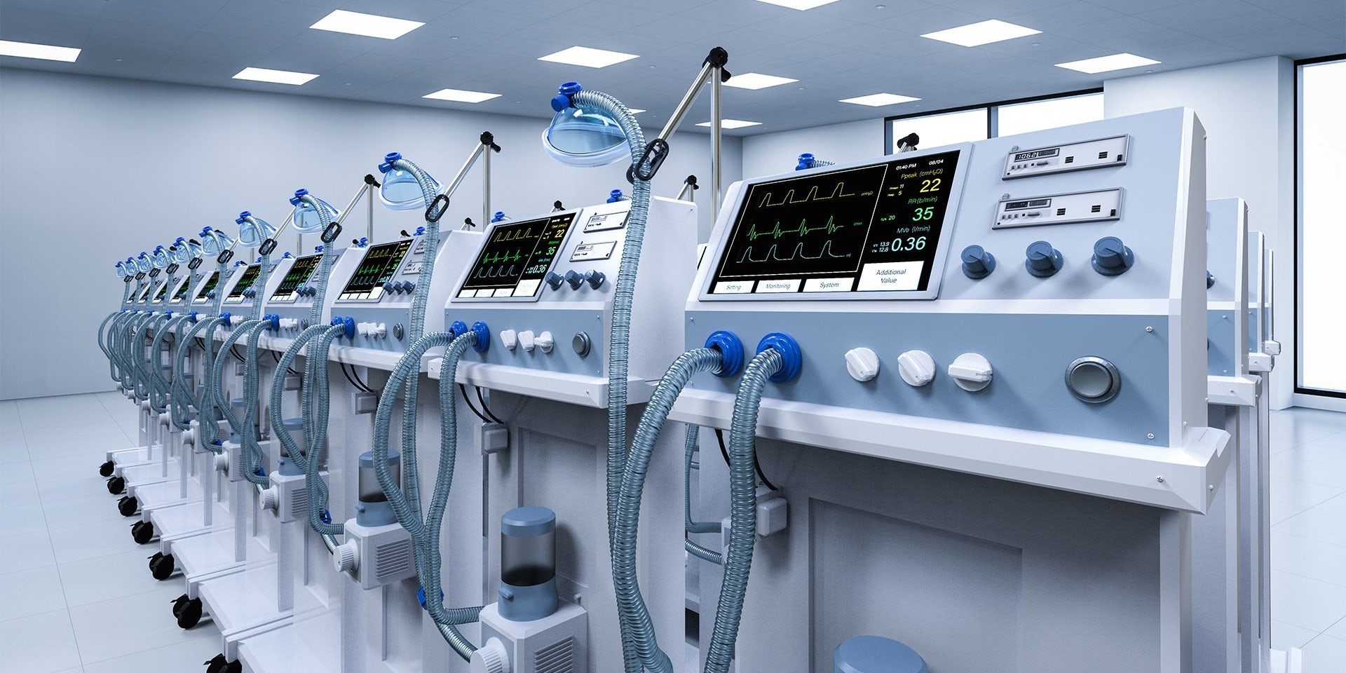 A row of medical devices