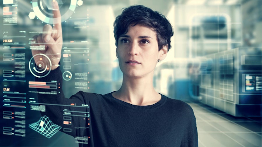 Individual using digital interface. 