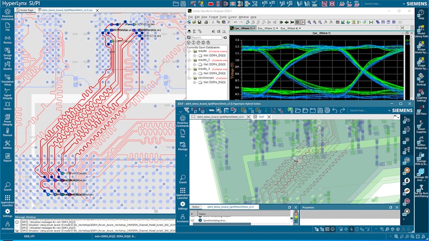 HyperLynx DDR4 and DDR5 screen shot showing protocol analysis and timing calculations for a DRAM chipset.