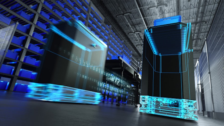 Flexible material handling through automated guided vehicles (AGVs) and autonomous mobile robots (AMRs).