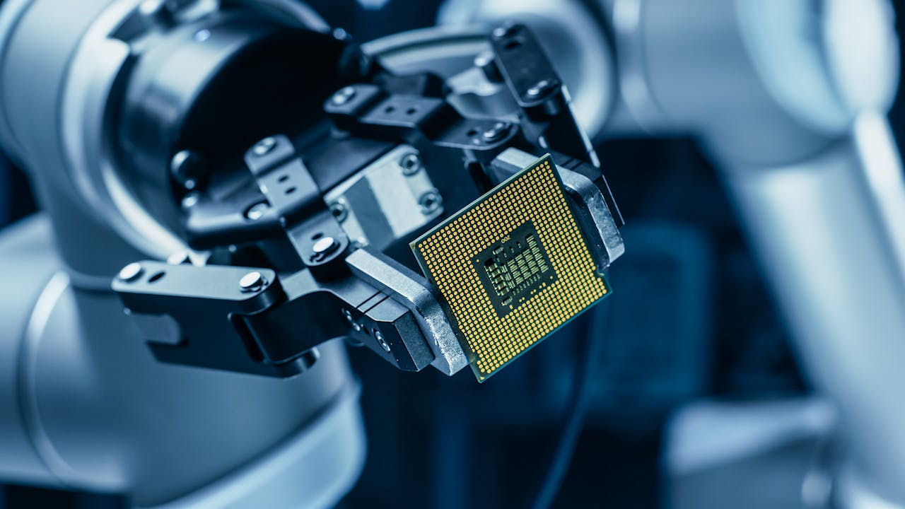 A robotic arm demonstrating an IC.