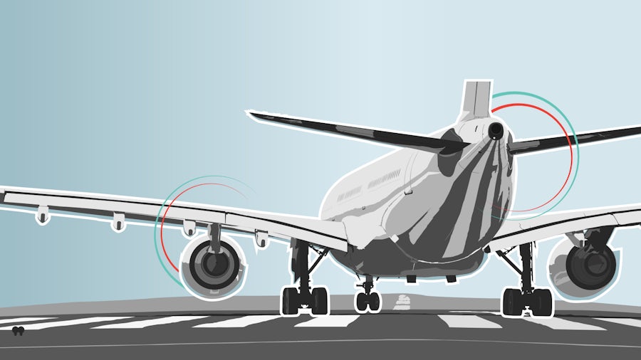 An illustration of a commercial airplane sitting on a runway