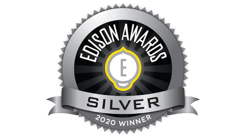 Silver digital badge with an E on a lightbulb logo. 