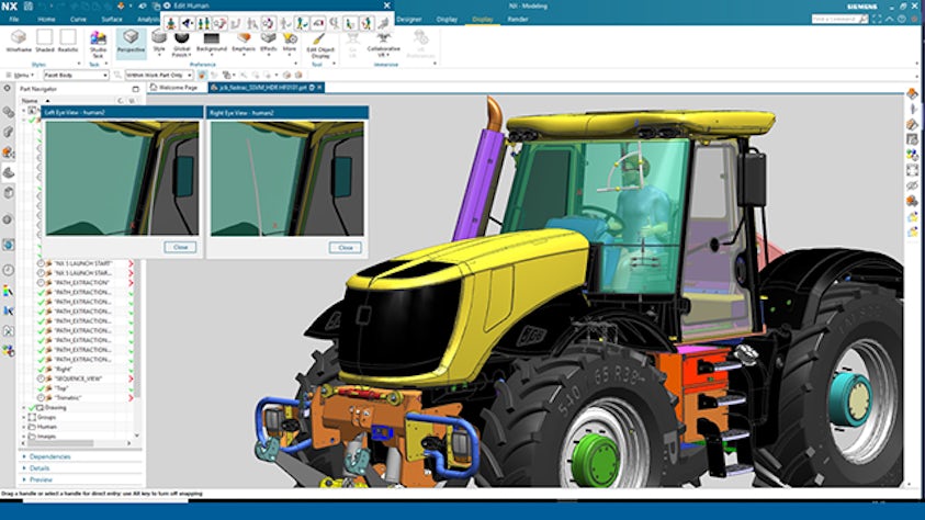 Visualization window of a tractor design in NX