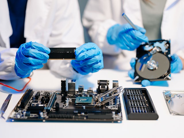 debugging a computer motherboard.