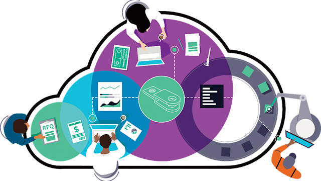 utilisateurs travaillant à l'aide de données cloud