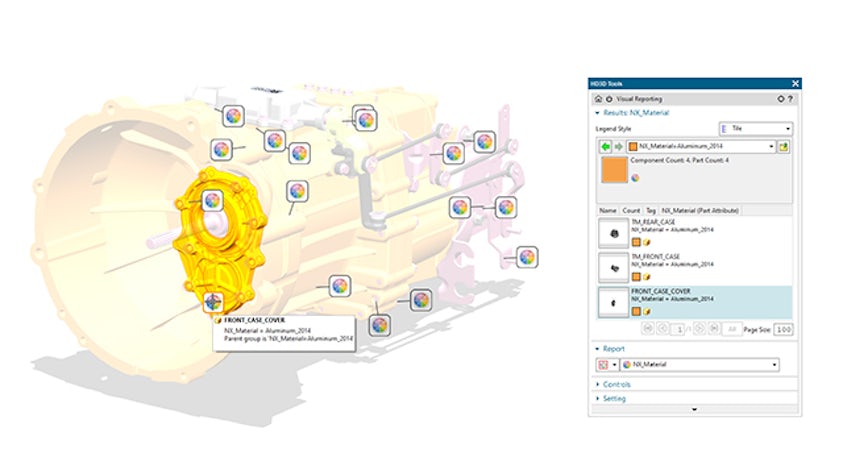 HD3D tool in NX used to validate material of each component of an automotive transmission.