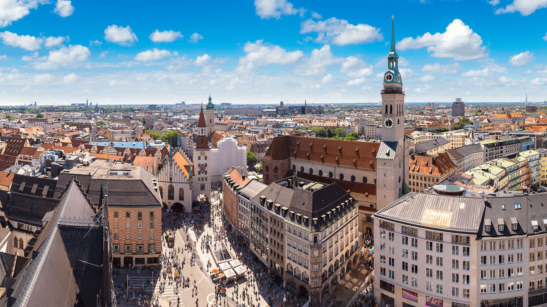 Aerial view of Munich, Germany and the location of the Siemens Realize LIVE Europe 2024 digital transformation conference.