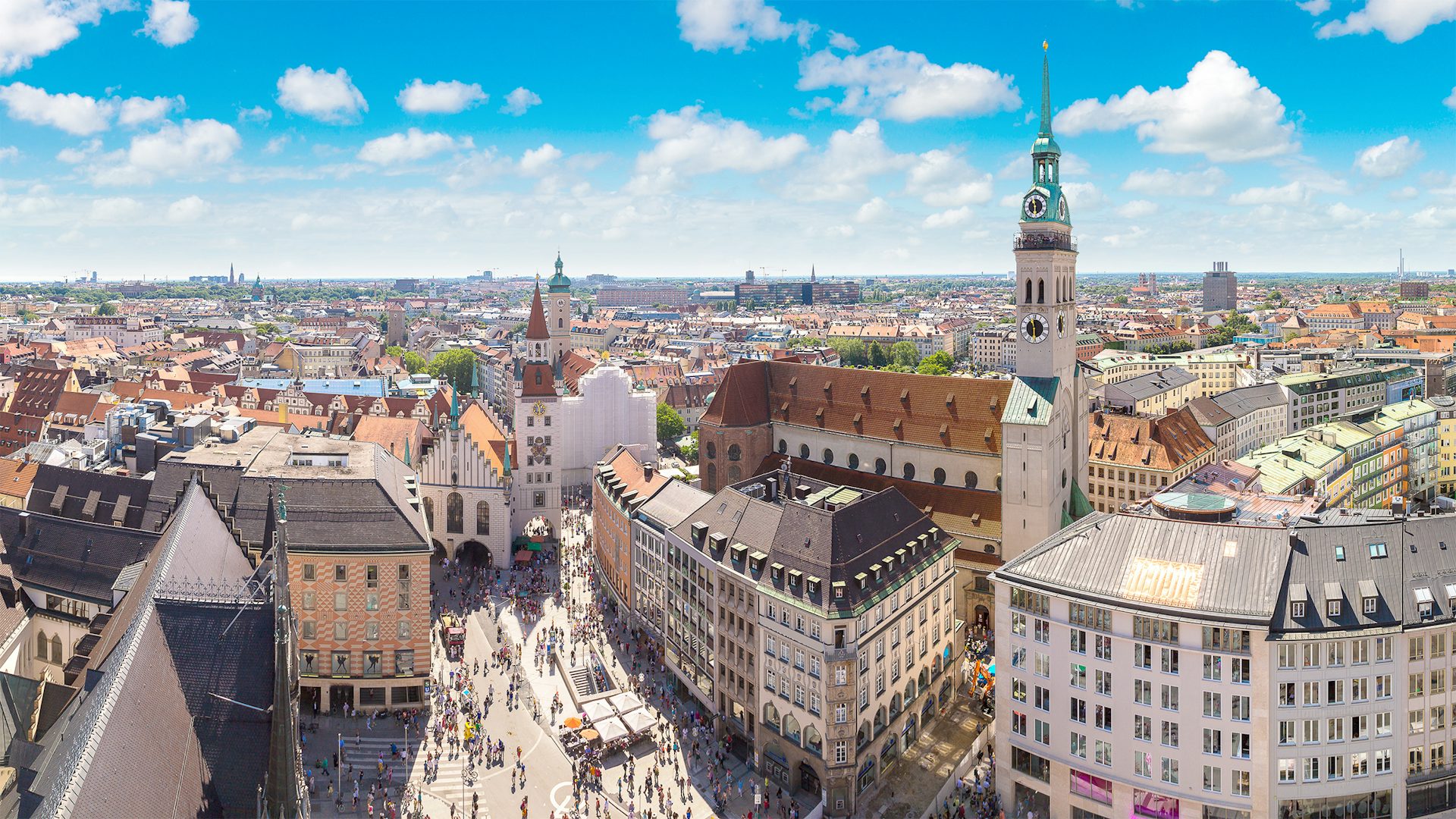 Aerial view of Munich, Germany and the location of the Siemens Realize LIVE Europe 2024 digital transformation conference.