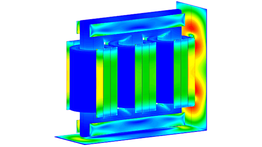 Eine Visualisierung der elektromagnetischen Wechselstromsimulation.