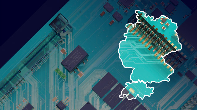Image of a PCB board with an outline of Germany on the side. 