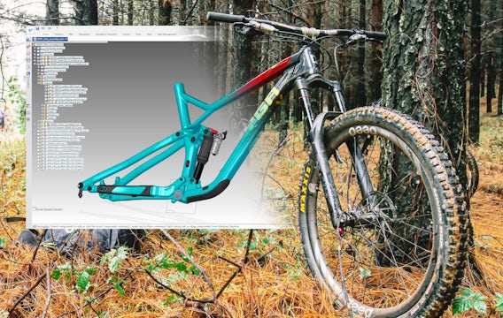 Representación en 3D de una bicicleta superpuesta en un bosque durante la temporada de otoño