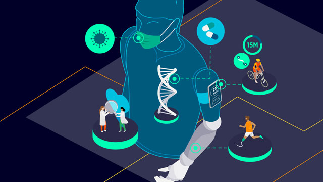 Illustration of a person that shows how simulation and test can help improve health.