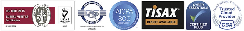 Certifications logos held by Siemens Digital Industries Software.
