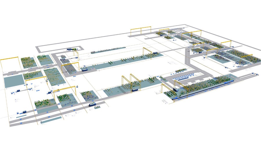 Das AIP verwendet Plant Simulation, um die Ablaufplanung von Kränen sowie die Lagerkonfiguration zu optimieren und den Energieverbrauch um 7,4 Prozent zu senken