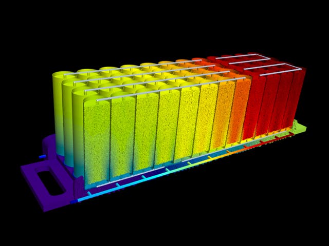 Heat image of a battery case using Simcenter battery design studio