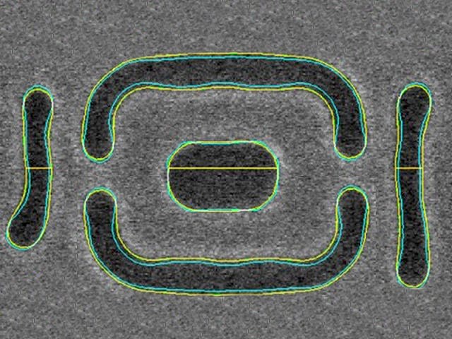 Calibre Mask Process Correction contours in an analyzed design.