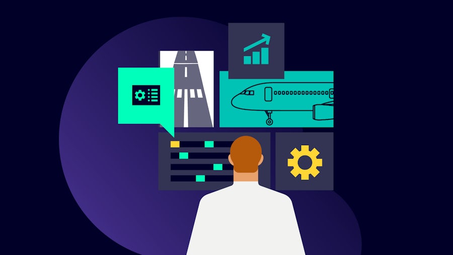 MBSE connects the virtual and physical worlds as an aerospace engineer in a hard hat consults data on a tablet standing beside the physical aircraft.