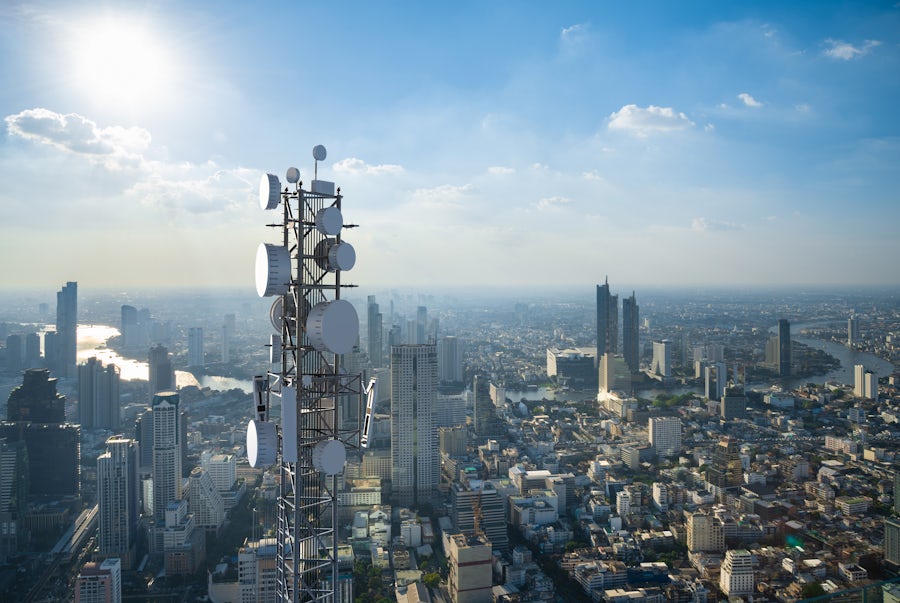 Radio unit over city skyline
