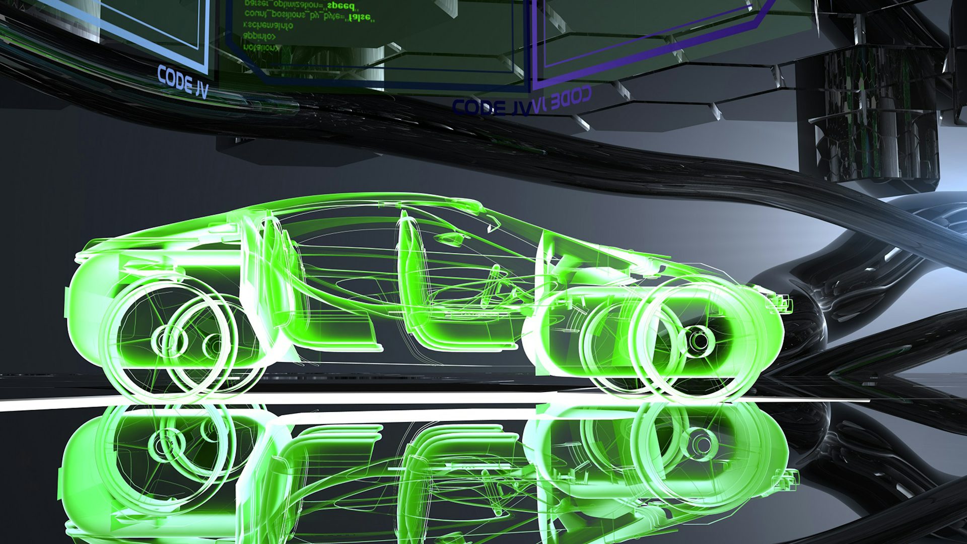 Neon light steams in the shape of a small sports car