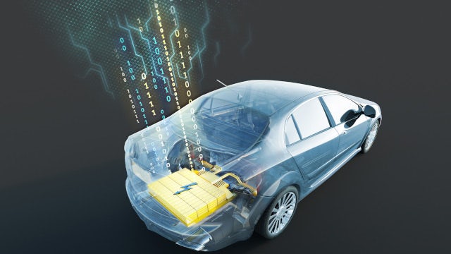 Graphic of a electric vehicle battery with data capture on health and performance