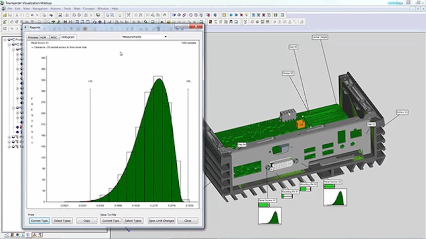 Image of dimensional quality analysis using Tecnomatix Variation Analysis software.