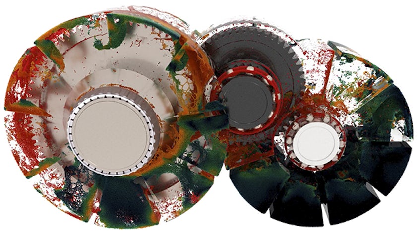 A computational simulation using smoothed particle hydrodynamics (SPH). Simcenter STAR-CCM+ offers SPH as an alternative rapid meshless CFD method.