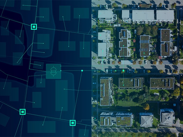 A digital twin software interface with a grid pattern and a square icon. 