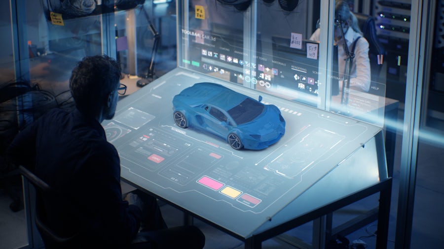 Professional engineer developing modern car design with Siemens' CapitalX