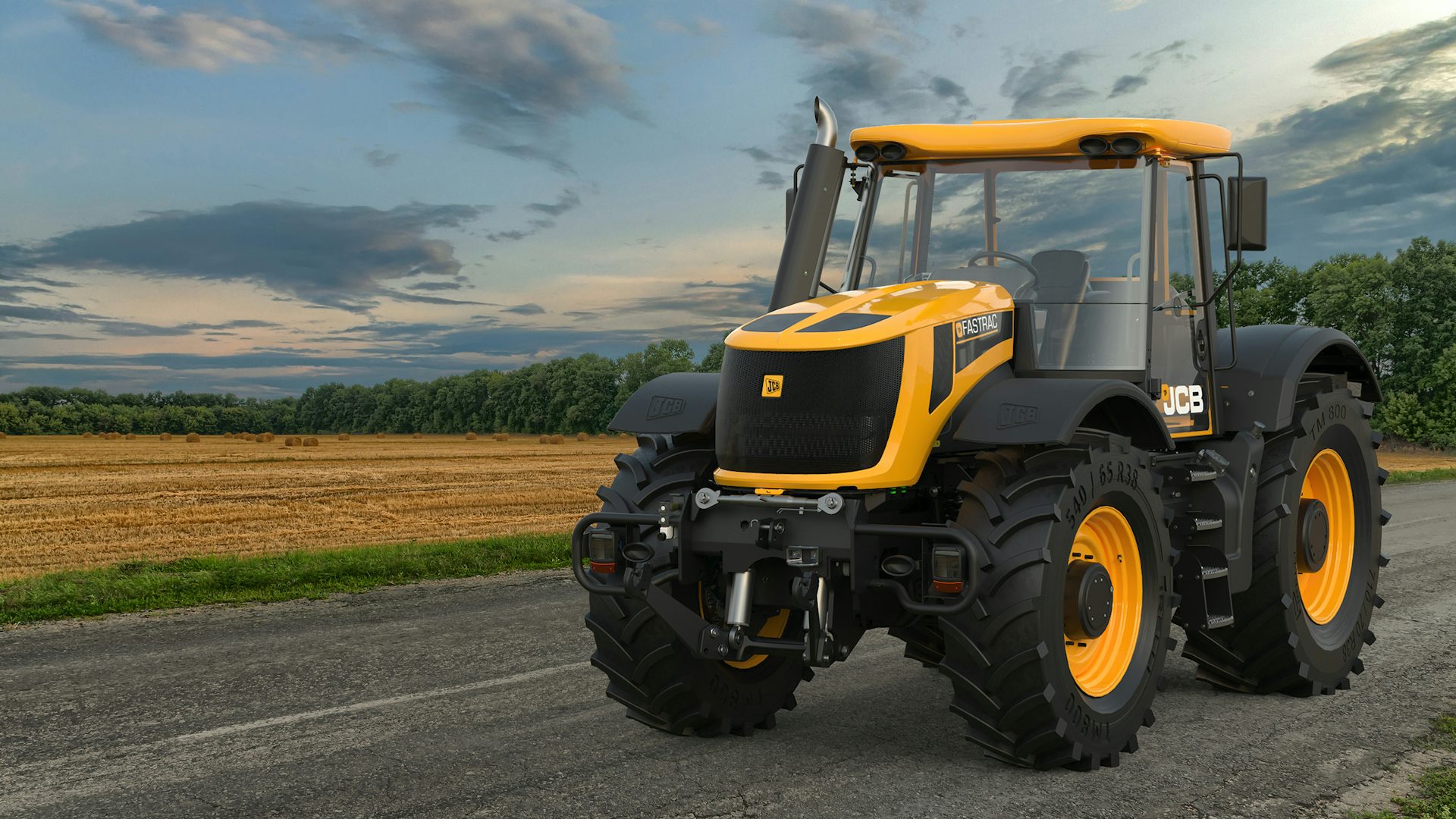 A high definition 3D rendering of a JCB tractor