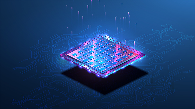 integrated circuit floating with signals flying into the air | The Calibre nmDRC Recon technology lets design teams perform physical verification of full-chip design layouts during early stages in the design cycle, while different components are still immature.