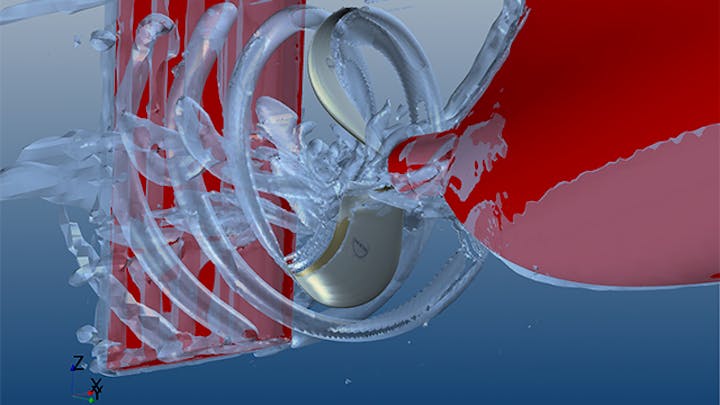 A submarine abyssal fan simulates self-propulsion and analyzes design-critical operating conditions.