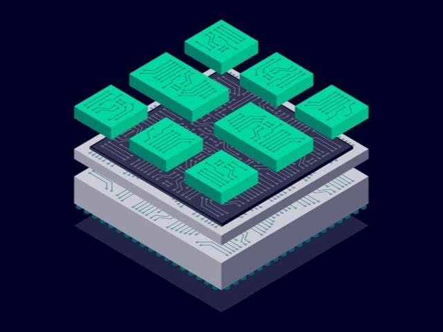 Drawing showing a three dimensional integrated circuit layers.