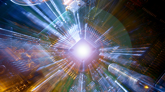 Light beams shooting upwards from integrated circuit | The Calibre nmLVS Recon technology lets teams perform a rapid analysis of dirty designs to find and fix specific types of circuit violations earlier and faster, reducing signoff LVS verification runs.