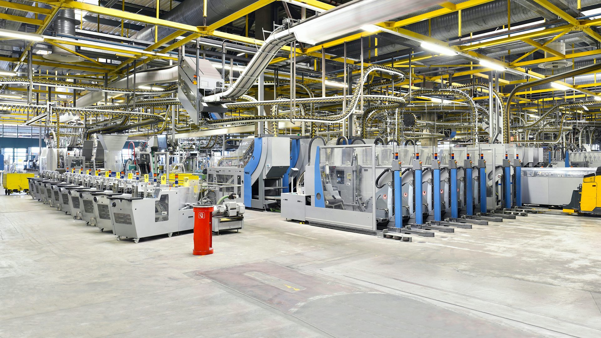 Panoramic view of a factory assembly line.