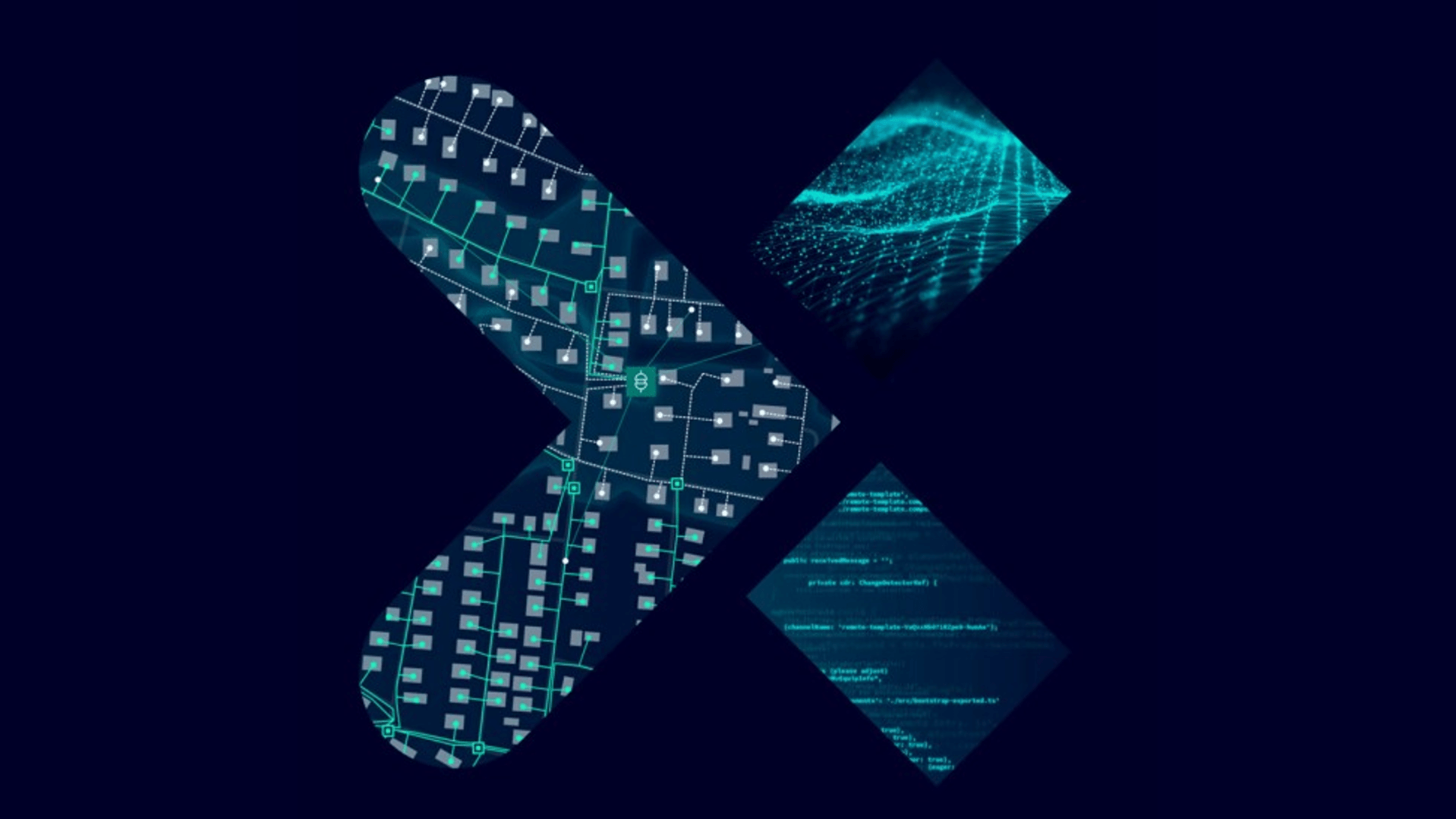 Siemens Grid Software Xcelerator key visual with a grid-like pattern and a central focus on a digital interface. 