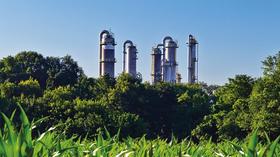 Usine chimique derrière une forêt