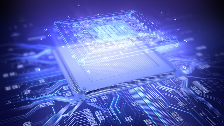 Digital representation of microcontroller with digitally layered electronic board