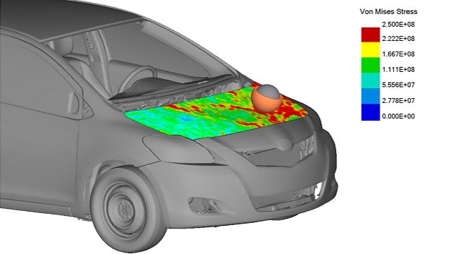 A computer image of a stress test of a van's hood